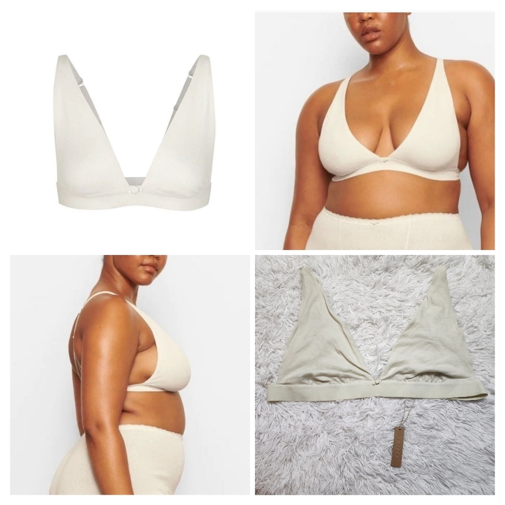 Skims Lace Pointelle Plunge Bralette 4X Bone